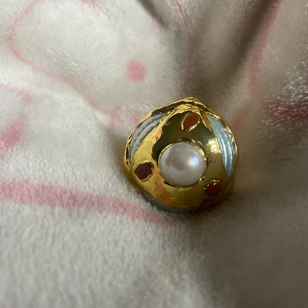 Real Pearl and Stone 18k GP Ring